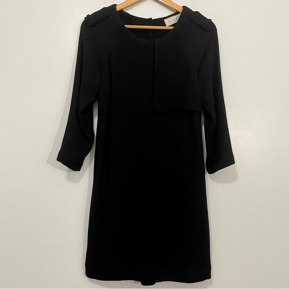 A.L.C. Black Wool Blend 3/4 Sleeve Sheath Dress Size 8